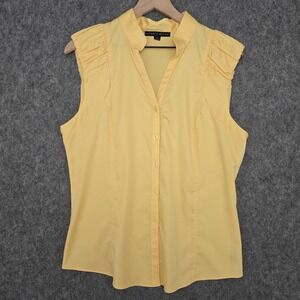 Antonio Melani Blouse Womens L Yellow Sleeveless Button Front Ruffle Shoulder